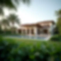 Stunning view of Al Barari's luxurious villa architecture surrounded by lush greenery