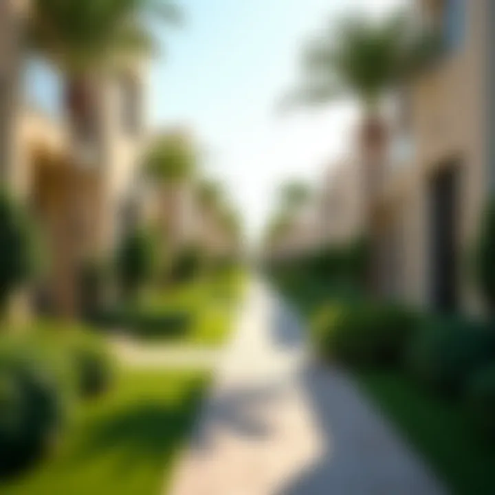 A serene neighborhood scene in Jebel Ali with lush landscaping