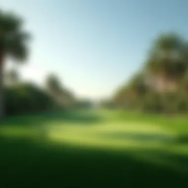 Lush green fairways surrounded by palm trees