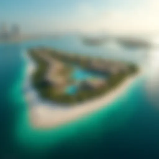 Aerial view of Palm Island showcasing luxury villas and resort amenities